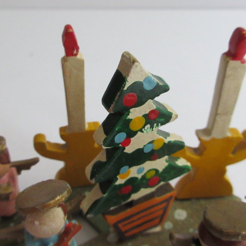 Mini Wooden Choir Angels, Tree, Candles Expanding Accordion Decoration Japan Vtg - Picture 10 of 16